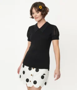 SMAK PARLOUR BLACK KNIT TOP W/ CHIFFON CONTRAST 10 SMAK PARLOUR BLACK KNIT TOP W/ CHIFFON CONTRAST