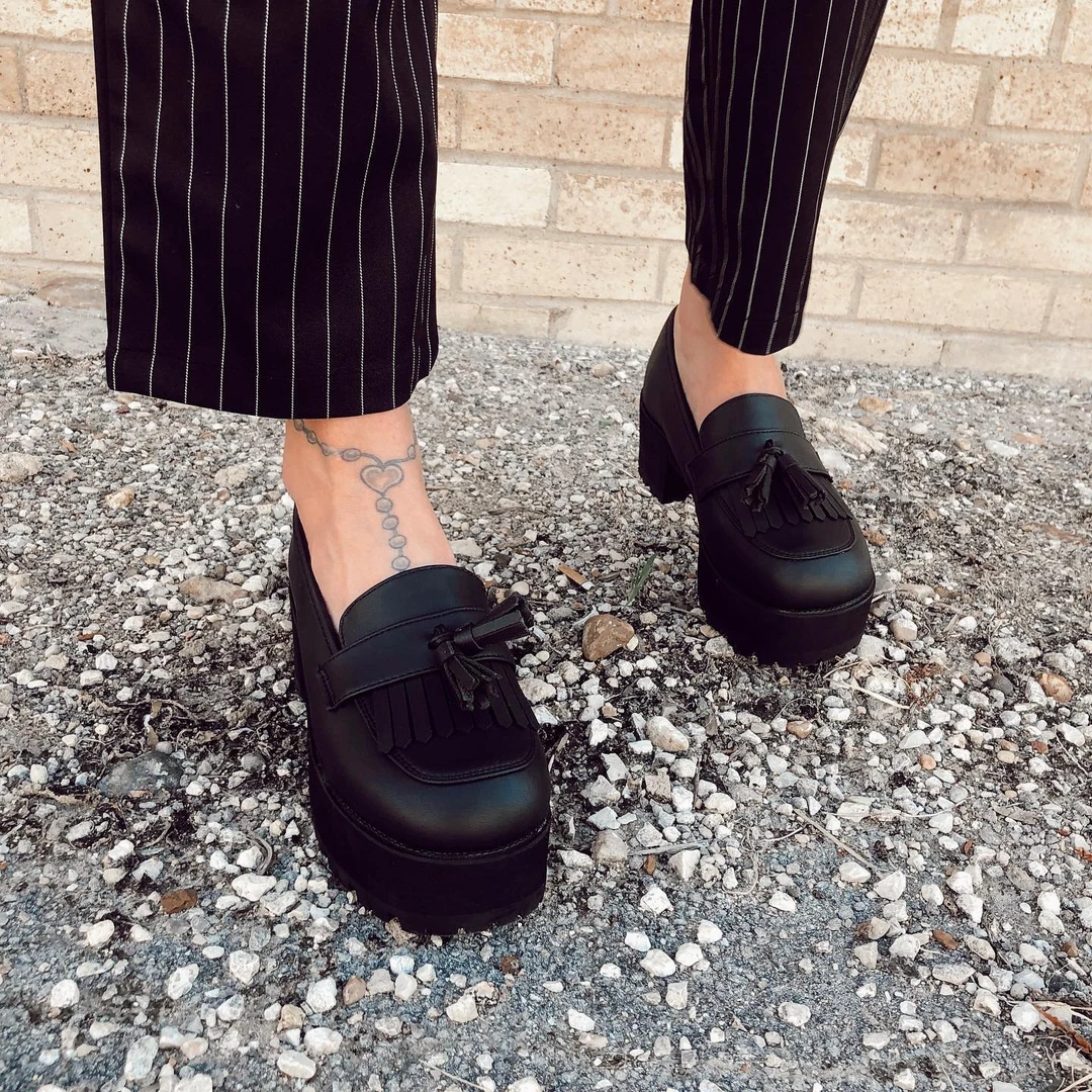 T.U.K. TUKSKIN FRINGE LOAFER PLATFORMS BLACK Footwear 4 T.U.K. TUKSKIN FRINGE LOAFER PLATFORMS BLACK Footwear