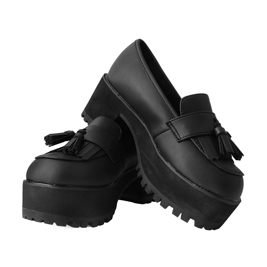 T.U.K. TUKSKIN FRINGE LOAFER PLATFORMS BLACK Footwear 5 T.U.K. TUKSKIN FRINGE LOAFER PLATFORMS BLACK Footwear