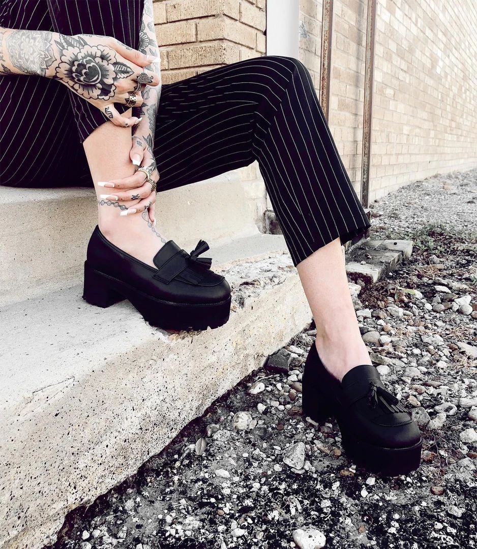 T.U.K. TUKSKIN FRINGE LOAFER PLATFORMS BLACK Footwear 8 T.U.K. TUKSKIN FRINGE LOAFER PLATFORMS BLACK Footwear