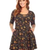 SOURPUSS CLASSIC HALLOWEEN 3/4 SLEEVE SKATER DRESS BLACK