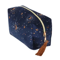 None Lifestyle BLUE CRESCENT MOON TASSELED MAKE UP BAG
