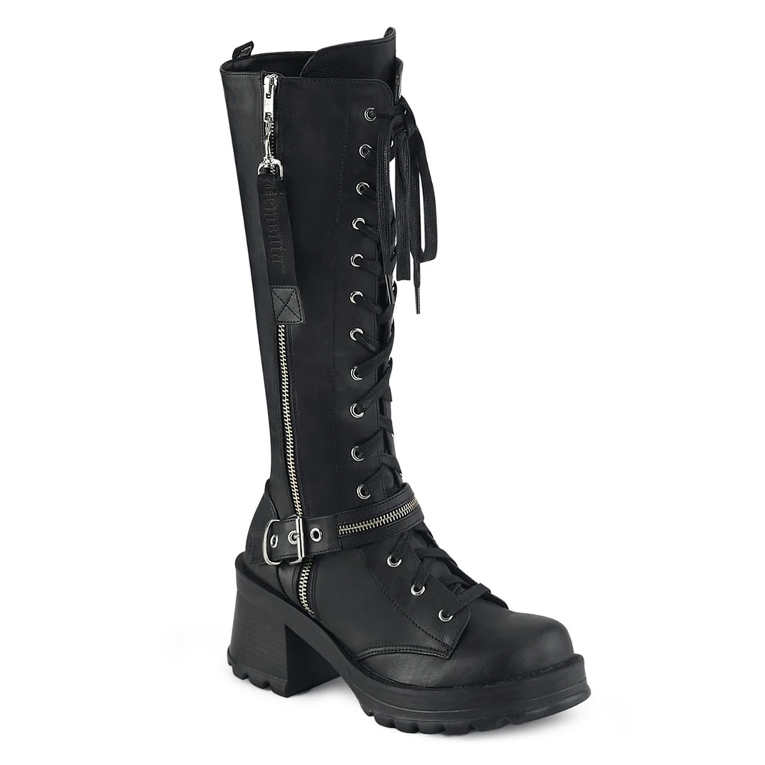 DEMONIA BRATTY LACE UP/ZIPPER KNEE HIGH BOOTS Footwear 3 DEMONIA BRATTY LACE UP/ZIPPER KNEE HIGH BOOTS Footwear