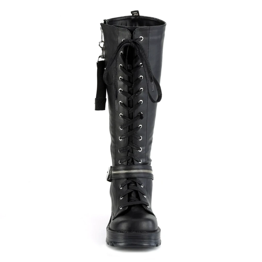 DEMONIA BRATTY LACE UP/ZIPPER KNEE HIGH BOOTS Footwear 4 DEMONIA BRATTY LACE UP/ZIPPER KNEE HIGH BOOTS Footwear
