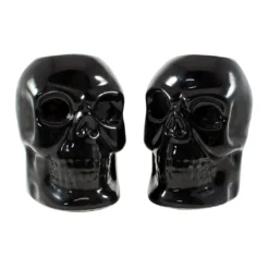 Haunted Homewares SOURPUSS SKULL CANDLESTICK HOLDERS BLACK