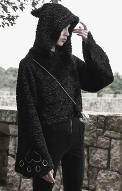 PunkRave PUNK RAVE CAT PAW FLUFFY HOODED PULLOVER Hoodies & Sweatshirts