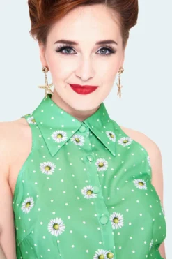 Ghouls Just Wanna Have Sun VOODOO VIXEN CHERIE DAISY POLKA DOT SLEEVELESS BLOUSE