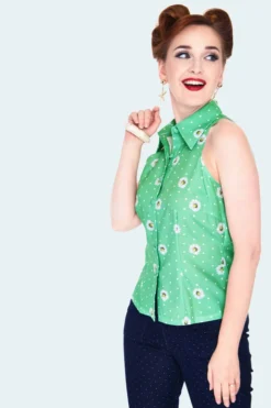 Ghouls Just Wanna Have Sun VOODOO VIXEN CHERIE DAISY POLKA DOT SLEEVELESS BLOUSE