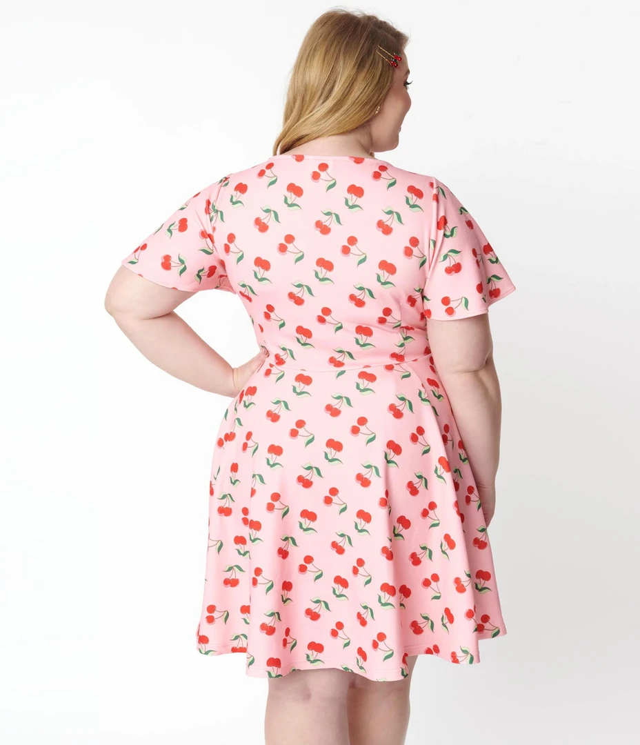 UNIQUE VINTAGE CHERRY PRINT POPPY FIT & FLARE DRESS Shop Sour+Plus 8 UNIQUE VINTAGE CHERRY PRINT POPPY FIT & FLARE DRESS Shop Sour+Plus