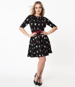 UNIQUE VINTAGE RETRO CHRISTMAS TREE PRINT STEPHANIE FIT & FLARE DRESS 11 UNIQUE VINTAGE RETRO CHRISTMAS TREE PRINT STEPHANIE FIT & FLARE DRESS