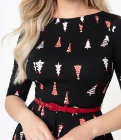 UNIQUE VINTAGE RETRO CHRISTMAS TREE PRINT STEPHANIE FIT & FLARE DRESS 12 UNIQUE VINTAGE RETRO CHRISTMAS TREE PRINT STEPHANIE FIT & FLARE DRESS