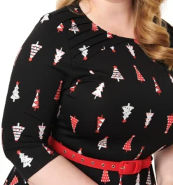 UNIQUE VINTAGE RETRO CHRISTMAS TREE PRINT STEPHANIE FIT & FLARE DRESS