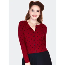 Apparel VOODOO VIXEN CLARA POLKA DOT CARDIGAN RED