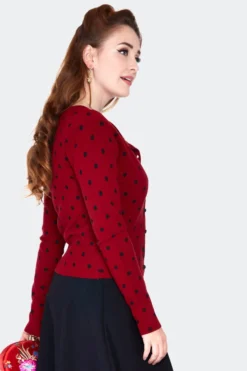 Apparel VOODOO VIXEN CLARA POLKA DOT CARDIGAN RED