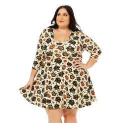 Shop Sour+Plus SOURPUSS CLASSIC HALLOWEEN 3/4 SLEEVE SKATER DRESS CREAM