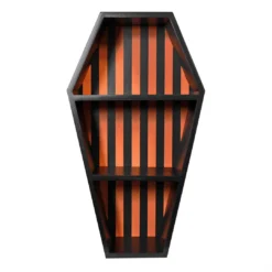 SOURPUSS STRIPED COFFIN SHELF BLACK/PUMPKIN Haunted Homewares