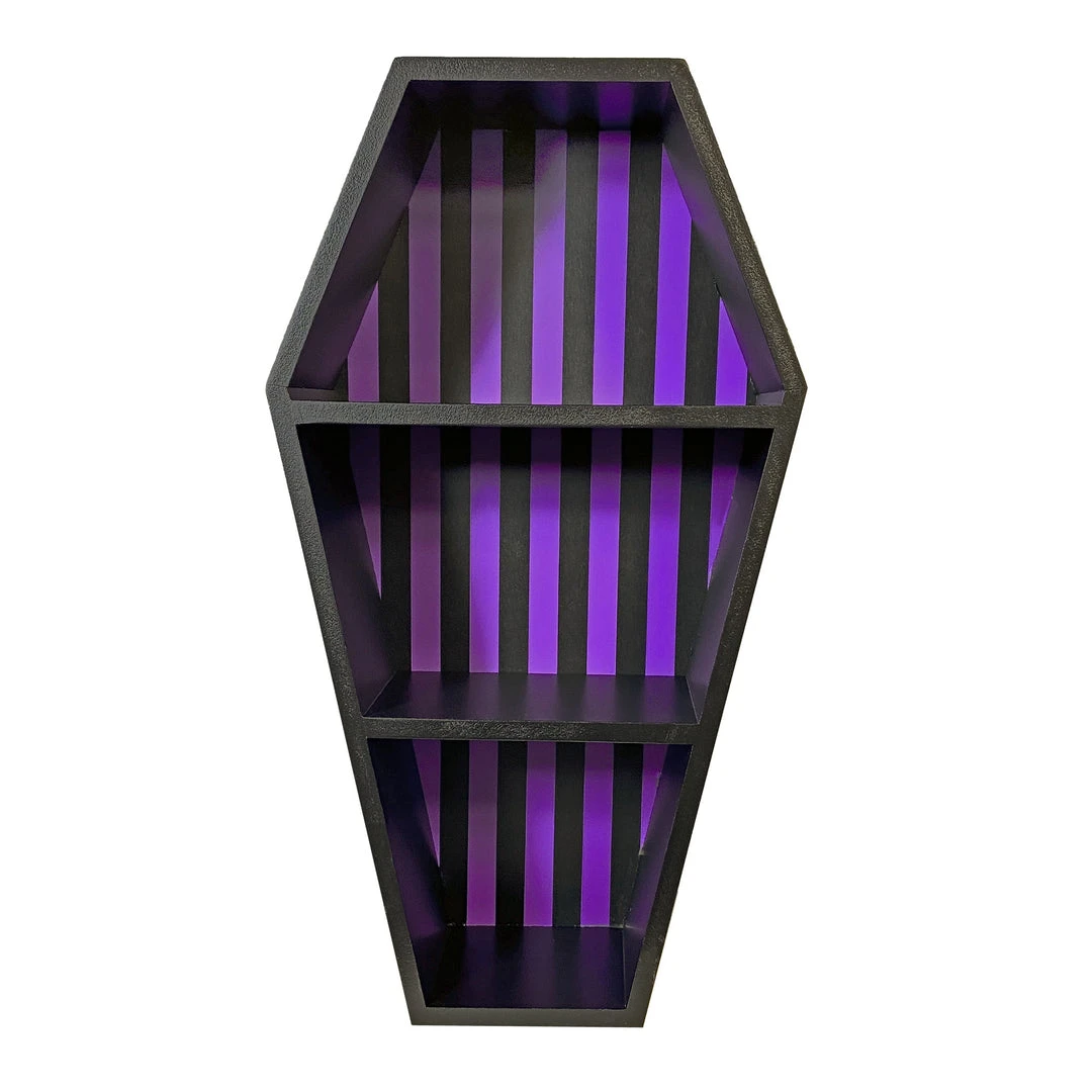 Haunted Homewares SOURPUSS STRIPED COFFIN SHELF BLACK/PURPLE 3 Haunted Homewares SOURPUSS STRIPED COFFIN SHELF BLACK/PURPLE