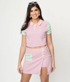 SMAK PARLOUR LILAC & MINT COLORBLOCK CROP TOP