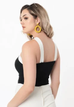 UNIQUE VINTAGE BLACK & WHITE CONTRAST PORTER TOP