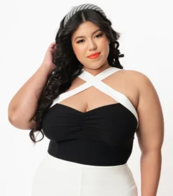 UNIQUE VINTAGE BLACK & WHITE CONTRAST PORTER TOP