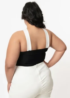 UNIQUE VINTAGE BLACK & WHITE CONTRAST PORTER TOP