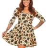 Shop Sour+Plus SOURPUSS CLASSIC HALLOWEEN 3/4 SLEEVE SKATER DRESS CREAM