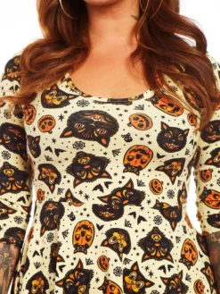 Shop Sour+Plus SOURPUSS CLASSIC HALLOWEEN 3/4 SLEEVE SKATER DRESS CREAM