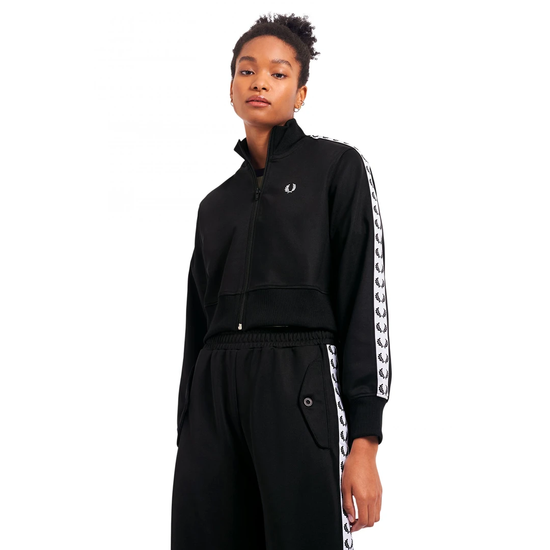 FRED PERRY CROPPED TAPED TRACK JACKET BLACK What's New 3 FRED PERRY CROPPED TAPED TRACK JACKET BLACK What's New