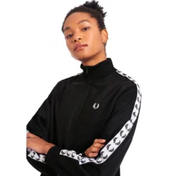 FRED PERRY CROPPED TAPED TRACK JACKET BLACK What's New 10 FRED PERRY CROPPED TAPED TRACK JACKET BLACK What's New