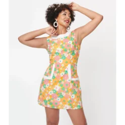 SMAK PARLOUR MUSTARD & PINK DAISY LIBERATED DRESS Shop Sour+Plus