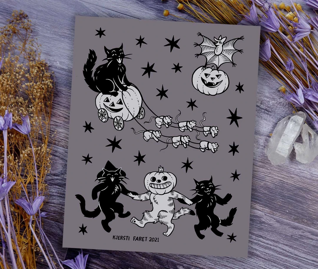 Homewares CAT COVEN DANCING FRIENDS PRINT 4 Homewares CAT COVEN DANCING FRIENDS PRINT