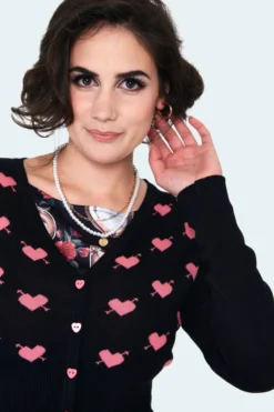 VOODOO VIXEN DAPHNE CUPID HEART CROPPED CARDIGAN Apparel