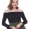 Bettie Page Clothing BETTIE PAGE DEBBY LONG SLEEVE TOP BLACK Shop Sour+Plus