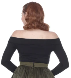 Bettie Page Clothing BETTIE PAGE DEBBY LONG SLEEVE TOP BLACK Shop Sour+Plus