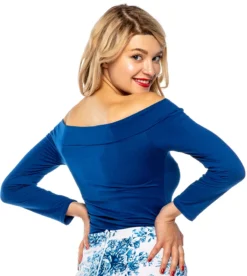Bettie Page Clothing BETTIE PAGE DEBBY LONG SLEEVE TOP BLUE