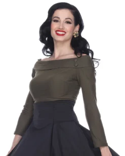 Bettie Page Clothing Shop Sour+Plus BETTIE PAGE DEBBY LONG SLEEVE TOP OLIVE