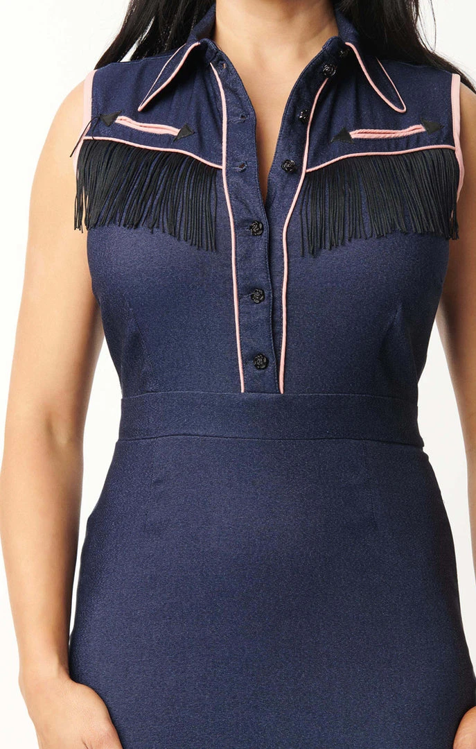 UNIQUE VINTAGE DENIM WESTERN FRINGE WIGGLE DRESS Shop Sour+Plus 4 UNIQUE VINTAGE DENIM WESTERN FRINGE WIGGLE DRESS Shop Sour+Plus