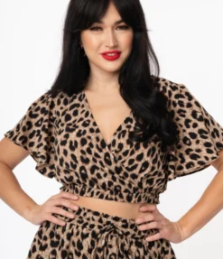 UNIQUE VINTAGE LEOPARD PRINT DOTTIE CROP TOP Shop Sour+Plus