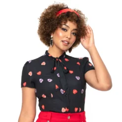 UNIQUE VINTAGE SPOOKY CONVERSATION HEARTS PRINT ELSIE BLOUSE Apparel