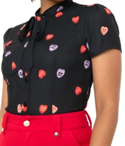UNIQUE VINTAGE SPOOKY CONVERSATION HEARTS PRINT ELSIE BLOUSE Apparel