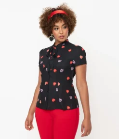 UNIQUE VINTAGE SPOOKY CONVERSATION HEARTS PRINT ELSIE BLOUSE Apparel