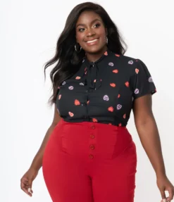 UNIQUE VINTAGE SPOOKY CONVERSATION HEARTS PRINT ELSIE BLOUSE Apparel
