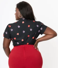 UNIQUE VINTAGE SPOOKY CONVERSATION HEARTS PRINT ELSIE BLOUSE Apparel
