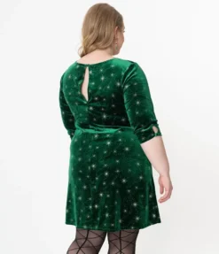 SMAK PARLOUR EMERALD VELVET & SILVER STARBURST COSMIC SHIFT DRESS Shop Sour+Plus
