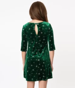 SMAK PARLOUR EMERALD VELVET & SILVER STARBURST COSMIC SHIFT DRESS Shop Sour+Plus