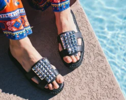 Ghouls Just Wanna Have Sun T.U.K. BLACK TUKSKIN STUDDED MULE SANDALS