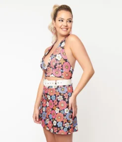 Shop Sour+Plus SMAK PARLOUR BLACK & PURPLE FLORAL PRINT FEELIN GROOVY CROP TOP