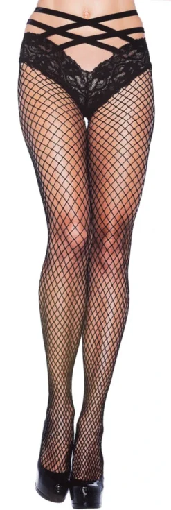 None FISHNETS WITH VELVET CAGE STRAP LACE PANTY