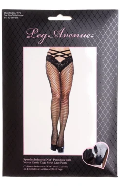None FISHNETS WITH VELVET CAGE STRAP LACE PANTY