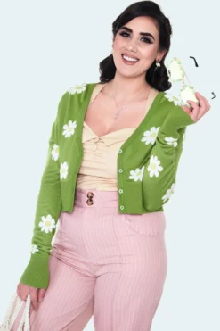 VOODOO VIXEN FLORA DAISY CROPPED CARDIGAN GREEN Apparel 10 VOODOO VIXEN FLORA DAISY CROPPED CARDIGAN GREEN Apparel